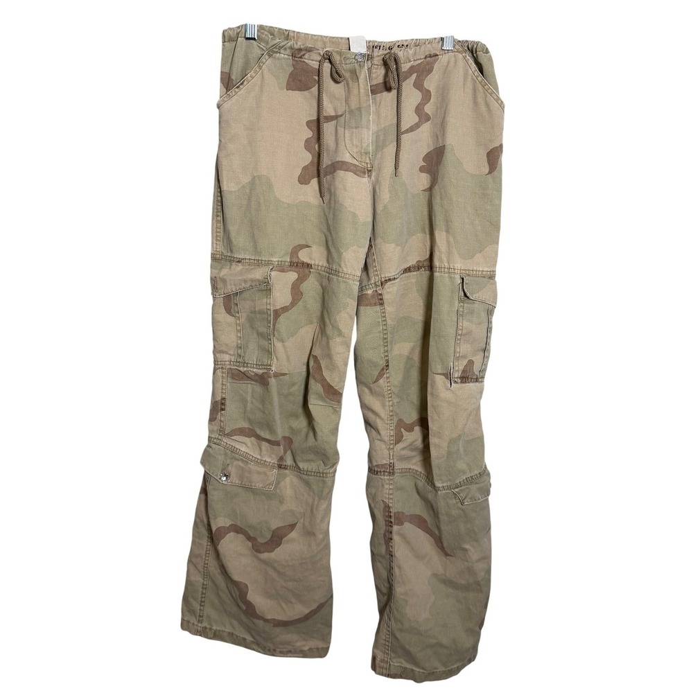Camo Cargo Pants Drawstring Bling Embellished Pockets Relaxed Casual Womens